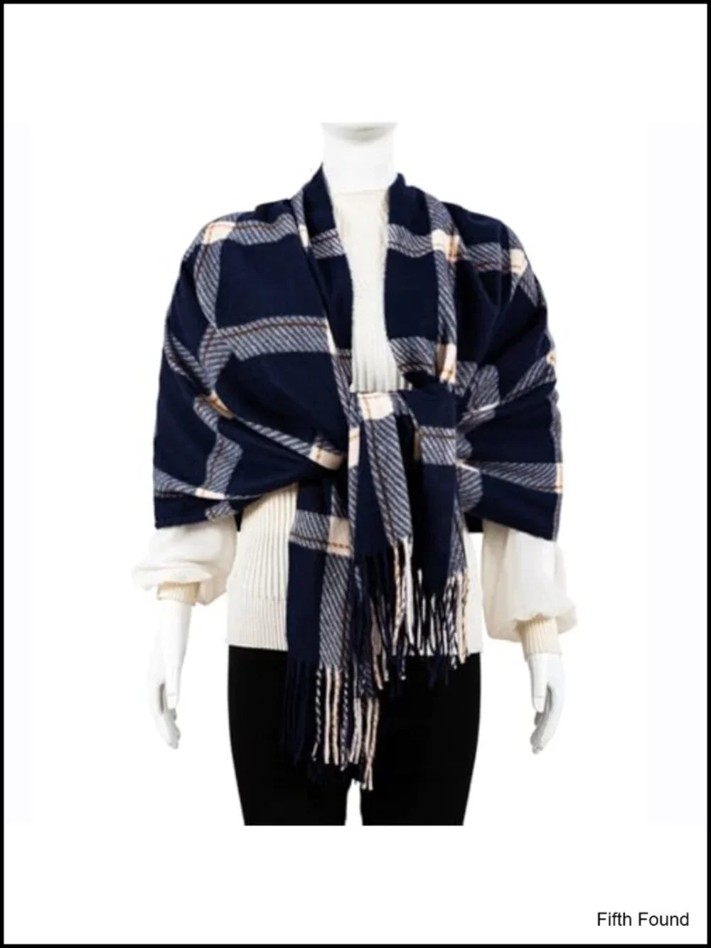 Oversized Plaid Scarf Cashmere Feel Shawl Wrap Tassel Winter